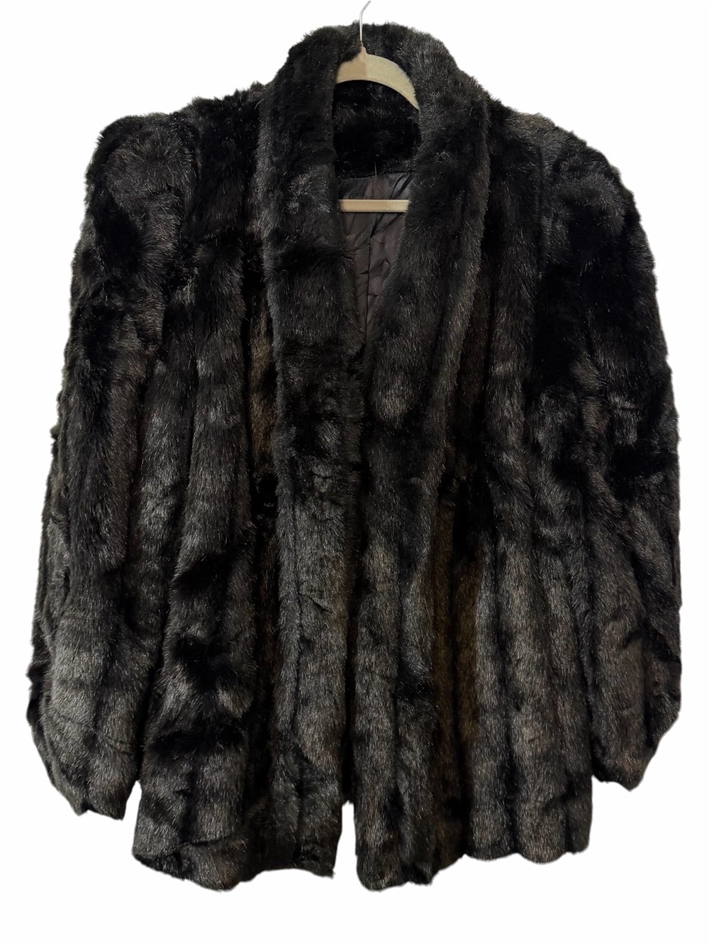 Vintage Luxurious Black Brown Faux Fur Coat